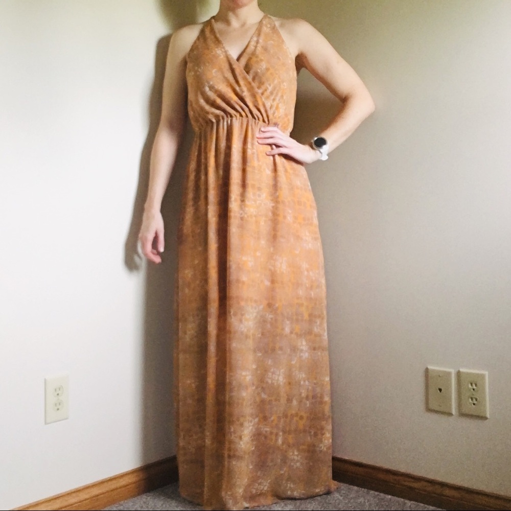Tahari maxi dress. Orange and grey giraffe print.